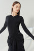 DANCE QUEEN 1203 Black Wrap V-Neck Front Cross Ruched Detail Long Sleeve Ballroom Women Wear Dance Bodysuit Leotard