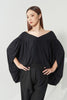 DANCE QUEEN 1205 Black Off-Shoulder Gathered Draped Cape Dance Overlay Split Flowy Draped Sleeves Women Wear Dance Bodysuit Leotard