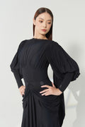 DANCE QUEEN 1057-4 ack Lace Trim High Neck Gathered Lantern Puff Sleeve Overlay Long Sleeve Women Wear Dance Bodysuit Leotard