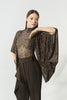 DANCE QUEEN 1216 Leopard Print Mesh High Neck Flowy Draped Cape Sleeve Women Wear Dance Bodysuit Leotard