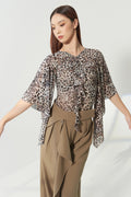 DANCE QUEEN 570-5 Leopard Print Mesh V-Neck Tie Front Flowy Flutter Sleeve Women Wear Dance Bodysuit Leotard