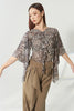 DANCE QUEEN 570-5 Leopard Print Mesh V-Neck Tie Front Flowy Flutter Sleeve Women Wear Dance Bodysuit Leotard