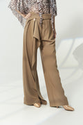DANCE QUEEN 1198-3 Khaki High Waist Pleated Asymmetrical Draped Sash Wide Leg Ballroom Practice Dancing Trouser