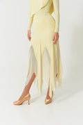 DANCE QUEEN 934-4 Yellow Lace Small Float Ballroom Practice Dancing Skirt