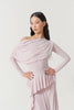 DANCE QUEEN 821-16 Light Pink Pleats Ruffle Off Shoulder Long Sleeve Ballroom Practice Dancing Leotard