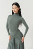 DANCE QUEEN 1184-5 Grey-green Basic High Neck Long Sleeve Ballroom Practice Dancing Leotard