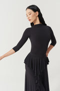 DANCE QUEEN 1185 Black Boat Neck Backless Long Sleeve Ballroom Practice Dancing Leotard