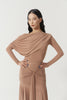 DANCE QUEEN 821-18 Skin Color Pleats Ruffle Off Shoulder Long Sleeve Ballroom Practice Dancing Leotard