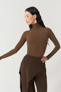 DANCE QUEEN 1184-4 Chocolate Basic High Neck Long Sleeve Ballroom Practice Dancing Leotard
