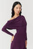 DANCE QUEEN 821-9 Dark Purple Pleats Ruffle Off Shoulder Long Sleeve Ballroom Practice Dancing Leotard