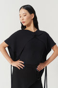 DANCE QUEEN 1179 Black Knot Cape Float Short Sleeve Ballroom Practice Dancing Leotard