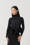 DANCE QUEEN 1184 Black Basic High Neck Long Sleeve Ballroom Practice Dancing Leotard