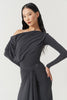 DANCE QUEEN 821-13 Frog Gray Pleats Ruffle Off Shoulder Long Sleeve Ballroom Practice Dancing Leotard