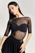 DANCE QUEEN 996 Black Mesh Ballroom Practice Leotard