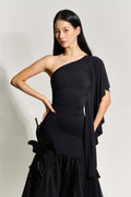 DANCE QUEEN 703-4 Black One Shoulder Ruffle Dancing Ballroom Leotard