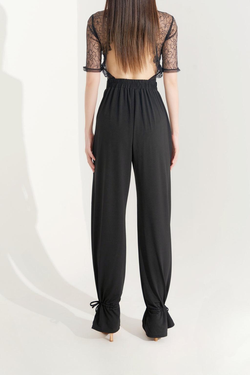 DQ-266  DANCE QUEEN Black Ankle Strap Trousers