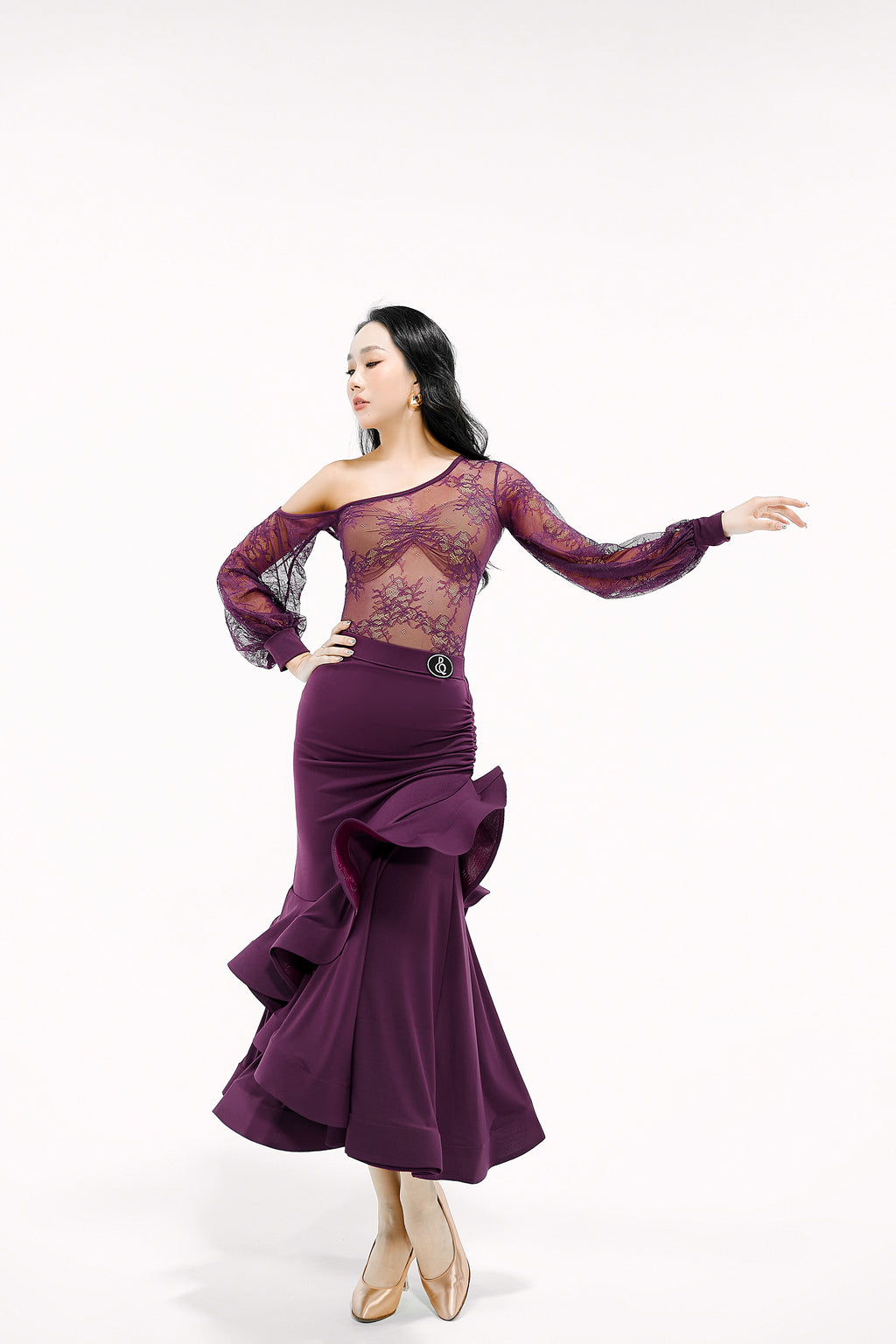 DANCE QUEEN 376-5 Autumn Plum Lace Off Shoulder Leotard