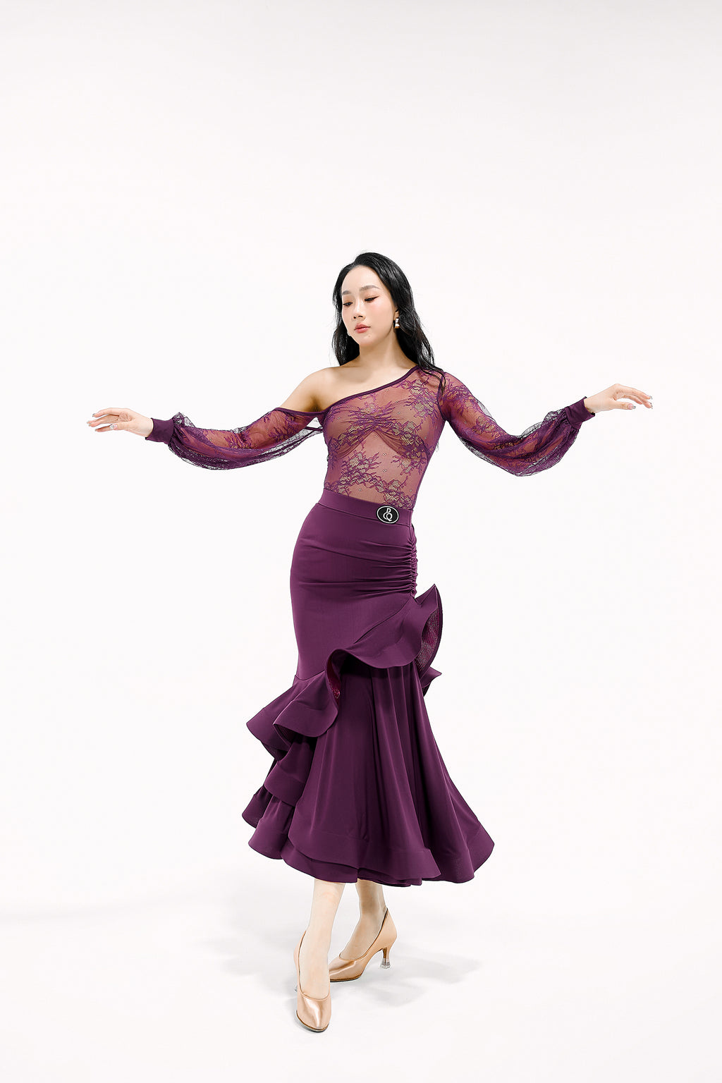 DANCE QUEEN 376-5 Autumn Plum Lace Off Shoulder Leotard