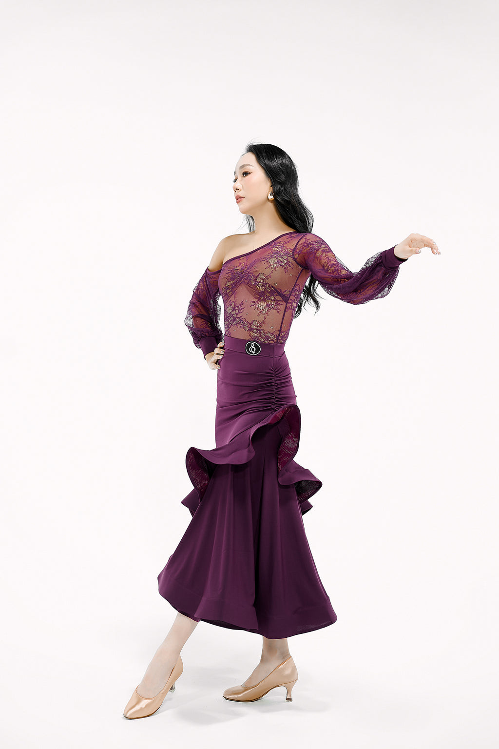 DANCE QUEEN 376-5 Autumn Plum Lace Off Shoulder Leotard