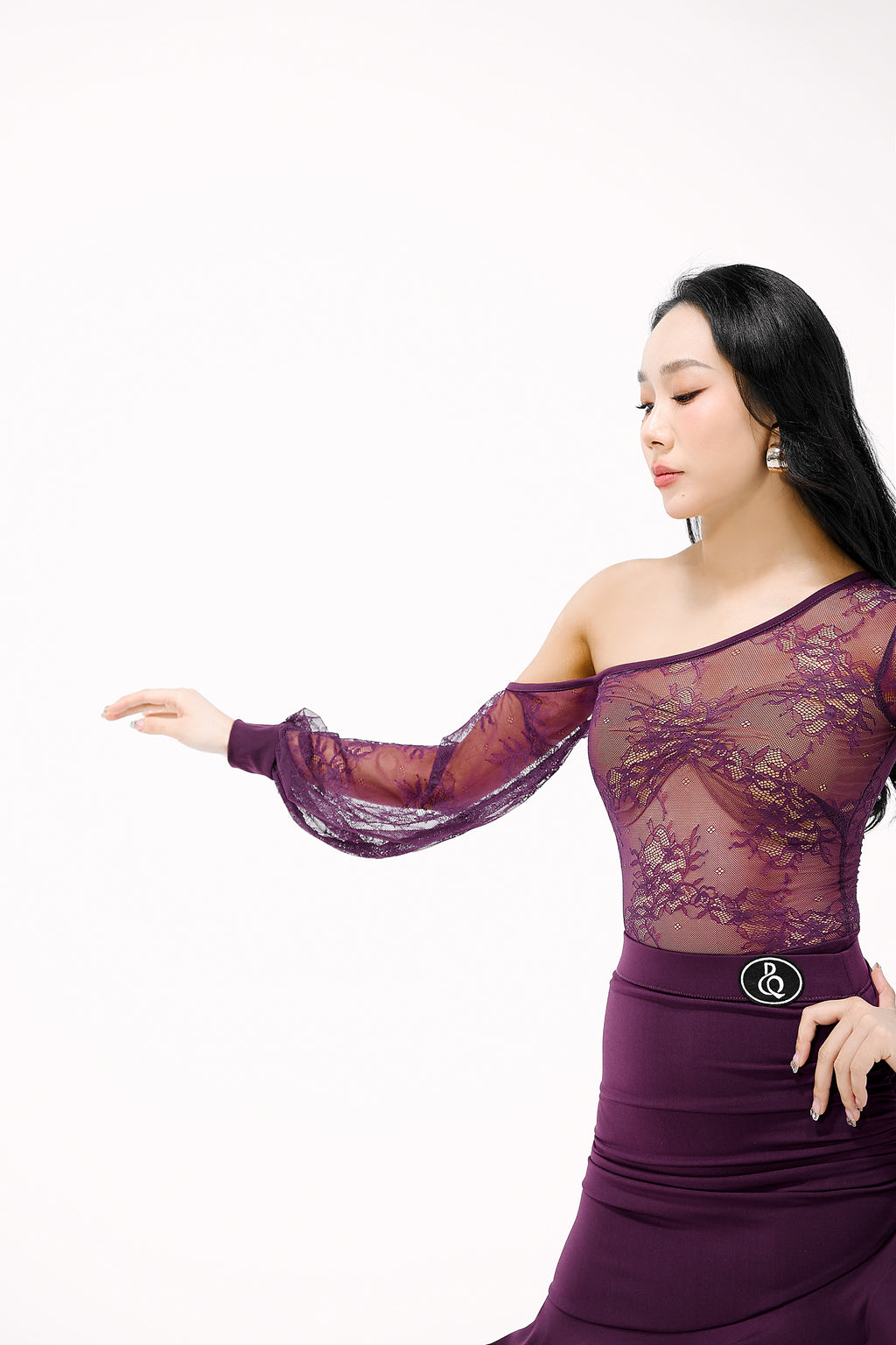 DANCE QUEEN 376-5 Autumn Plum Lace Off Shoulder Leotard