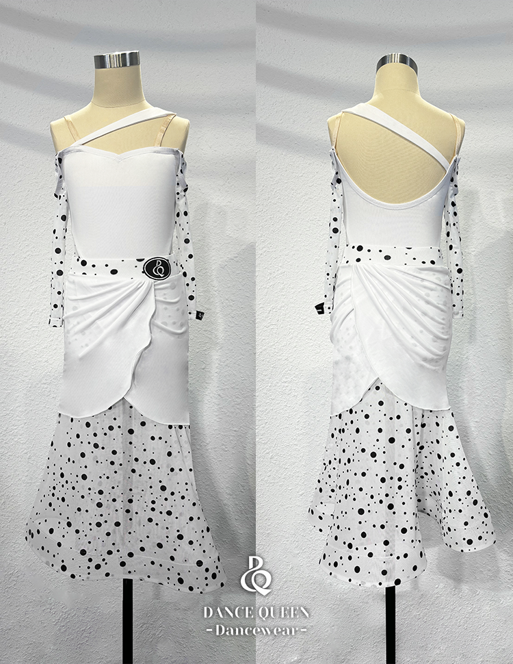 DANCE QUEEN 2350-A+2332-C Kid White Polka Dots Ballroom Suit