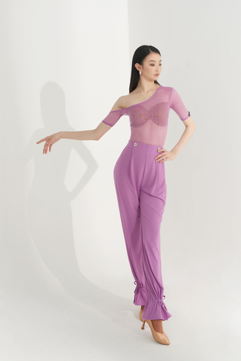 DQ-454 Dopamine Series-Asymmetrical Soft Tulle Leotard