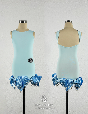 DANCE QUEEN 2336 Kid Glacier Blue Bow Custom Latin Dress