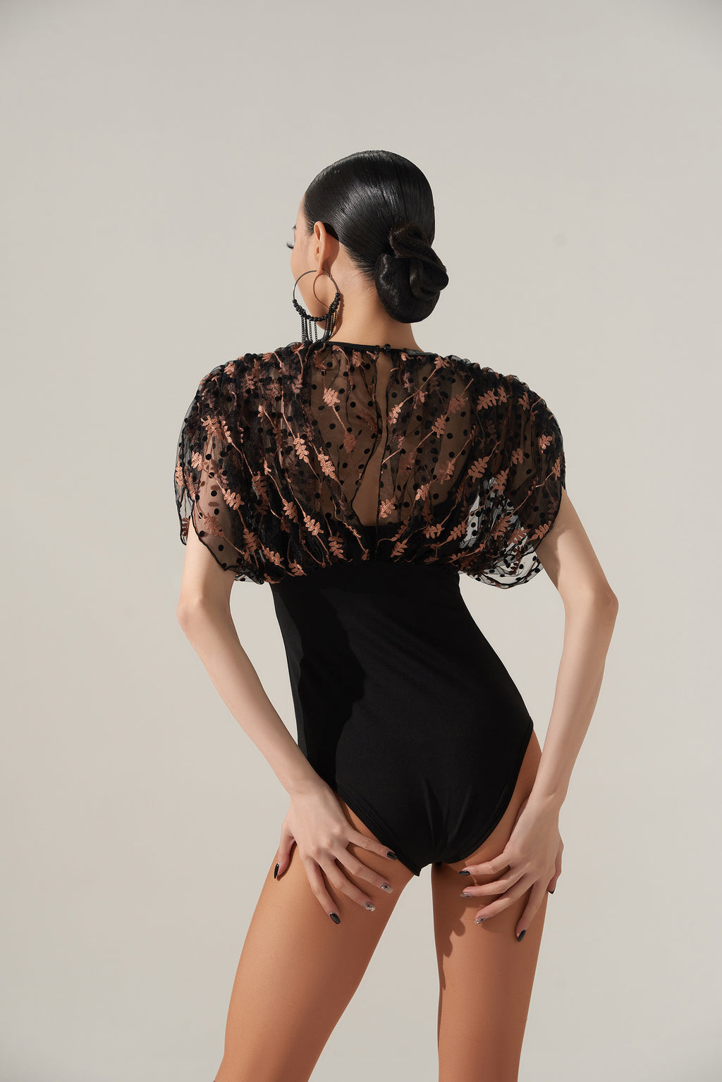 DQ-483 Floral Embroidery Mesh Leotard