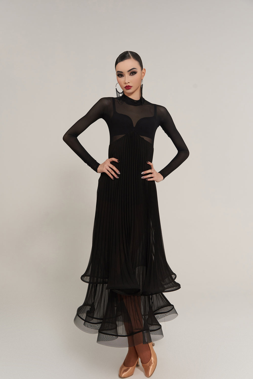 DQ-487-Tailor Made-Black Tulle Ruffle Dress