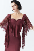 DANCE QUEEN 1105-4 Wine Lace Sleeve Backless Practice Dance Sport Ballroom leotard