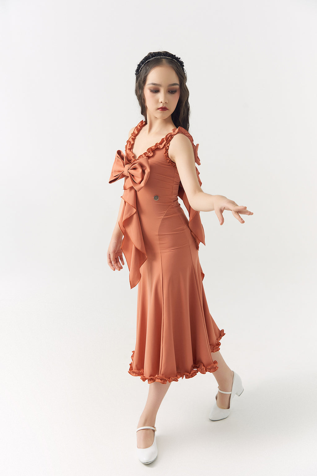 DQ-2315 Kid High-End Customized Bow Decorated Ruffle Dress