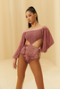 DANCE QUEEN 611-2 off shoulder split lantern sleeve leotard
