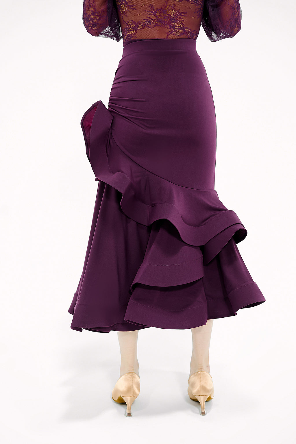 DANCE QUEEN 622-5 Autumn Plum Ruffle Ballroom Dancing Skirt