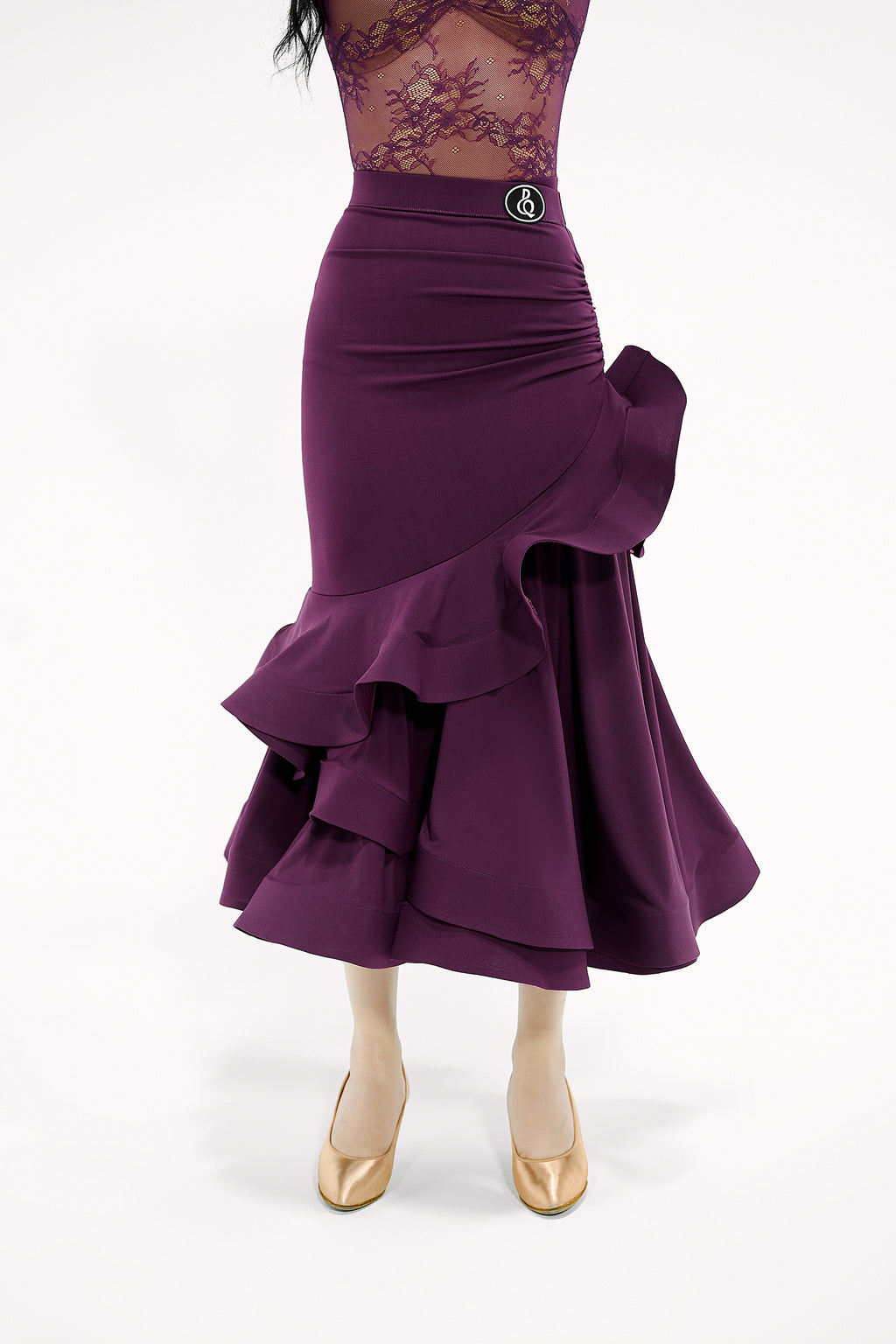 DANCE QUEEN 622-5 Autumn Plum Ruffle Ballroom Dancing Skirt