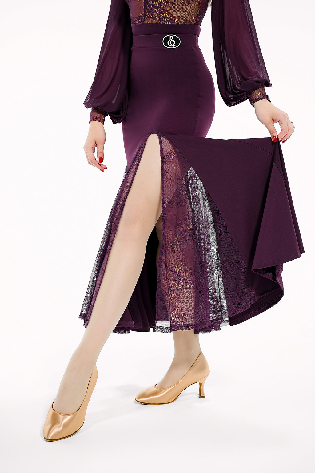 DANCE QUEEN 670-3 Autumn Plum Side Slit Ballroom Dancing Skirt