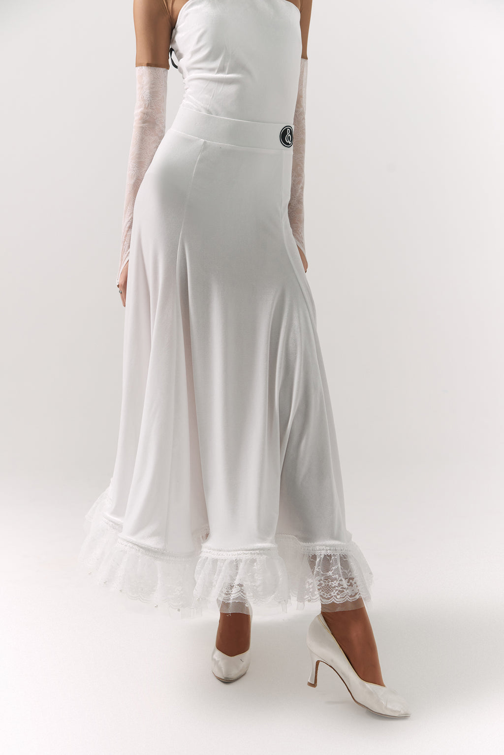 DQ-374 Velvet Lace Trim Godet Skirt