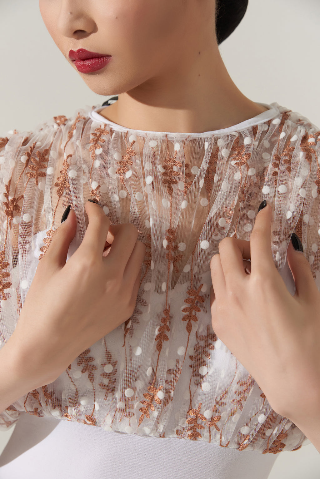 DQ-483 Floral Embroidery Mesh Leotard