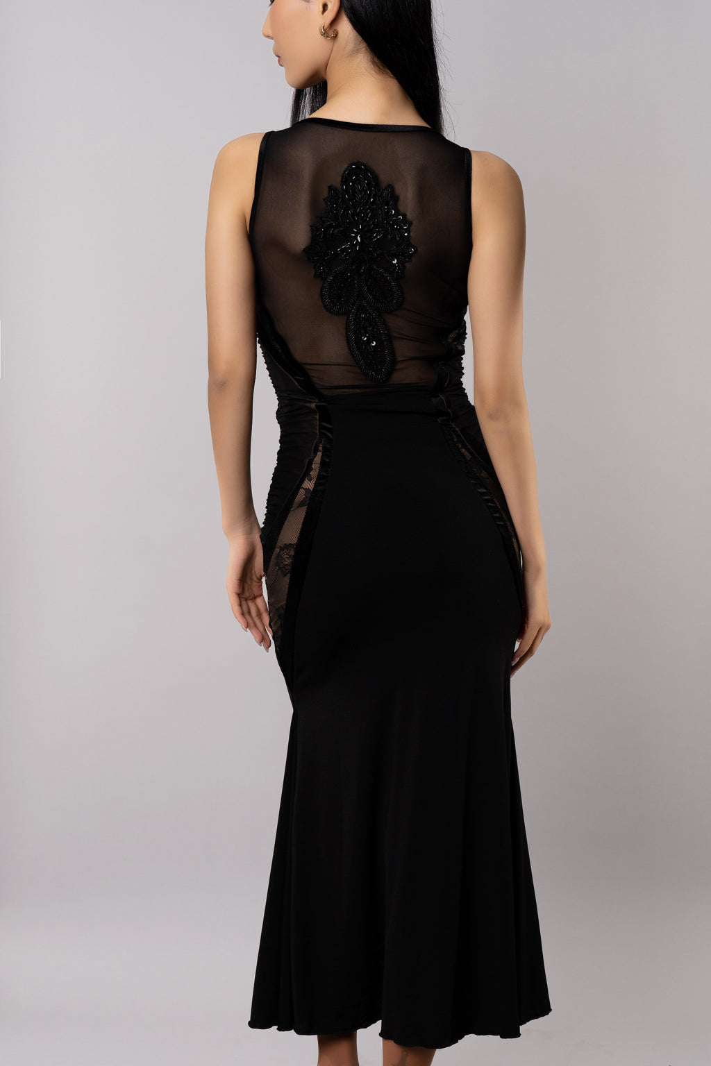 DQ-533 Tailor-Made Cinched Waist Sensual Tattoo Effect Back Dress