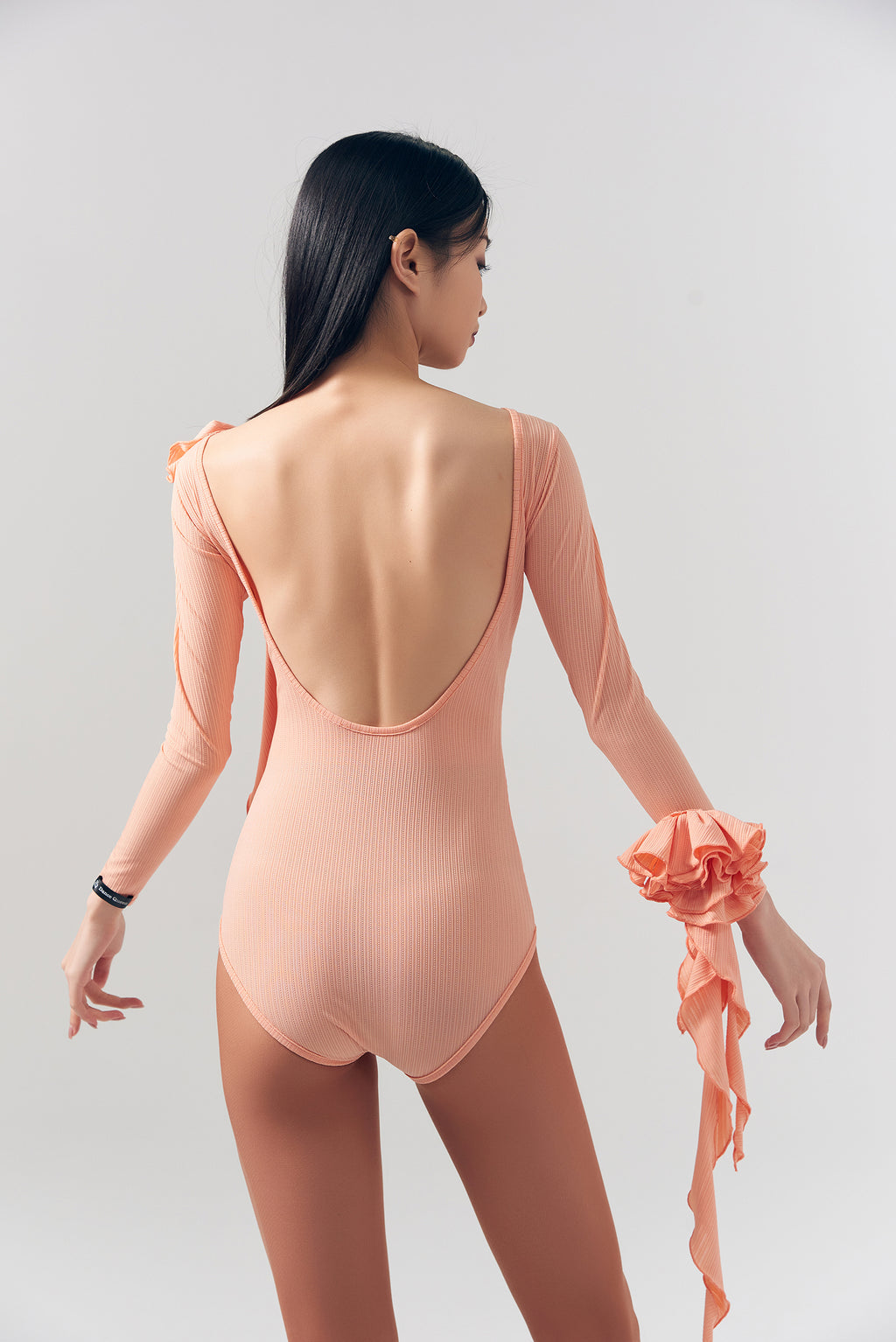 DQ-480 Flowing Asymmetrical Ruched Rosette Leotard
