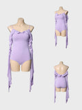 DANCE QUEEN 702-14 Taro Purple Off Shoulder Ruffle Float Ballroom Practice Dance Sport Leotard
