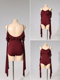 DANCE QUEEN 702-15 Wine One Shoulder Ruffles Practice Dance Sport Ballroom leotard