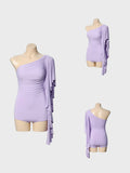 DANCE QUEEN 703-11 Taro Purple Single Shoulder Pleated Float Ballroom Practice Dance Sport Leotard