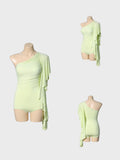 DANCE QUEEN 703-14 Limited Aloe Vera Off Shoulder Pleated Ballroom Practice Dance Sport Leotard