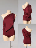 DANCE QUEEN 722-8 Wine Off Shoulder Pleated Practice Dance Sport Ballroom leotard