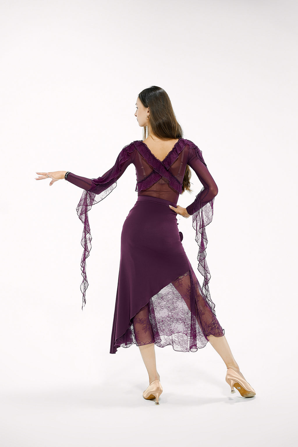 DANCE QUEEN 832 Autumn Plum Flower Elastic Ballroom Dance Skirt