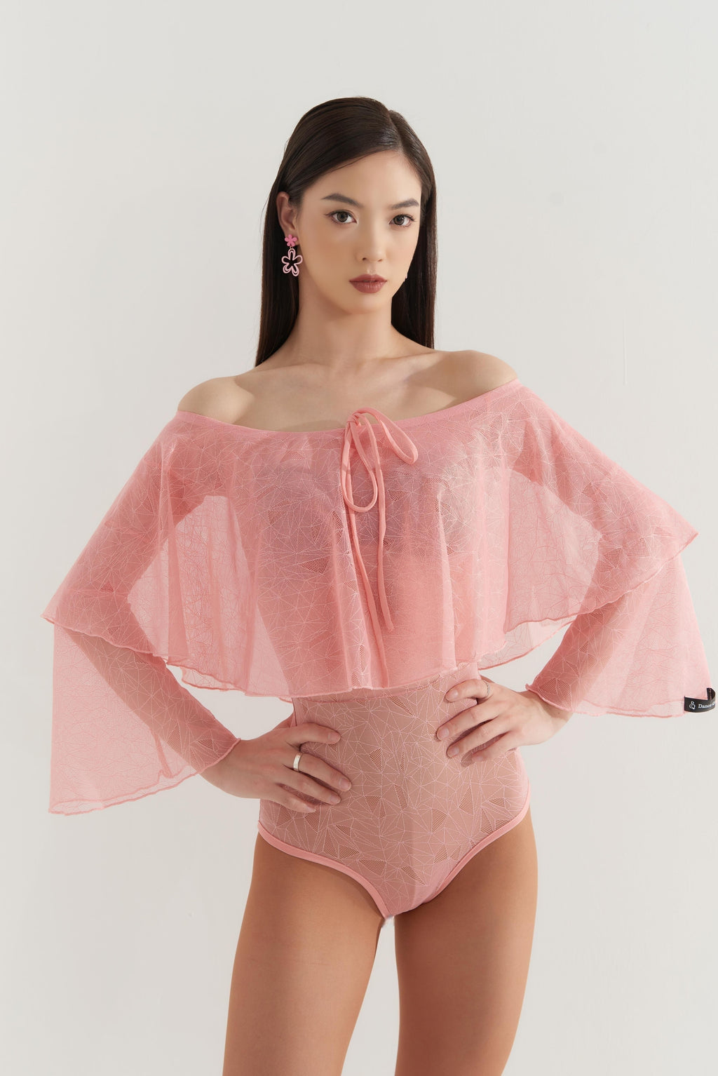 DQ-451 Off Shoulder Sheer Flared Leotard