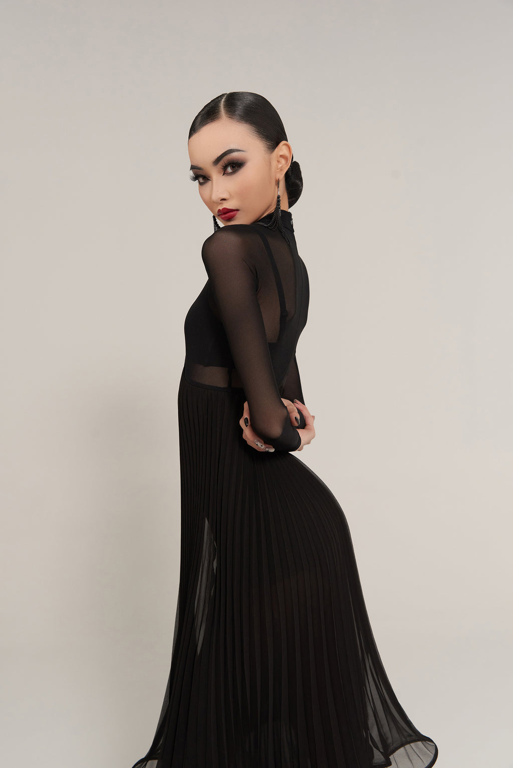 DQ-487-Tailor Made-Black Tulle Ruffle Dress