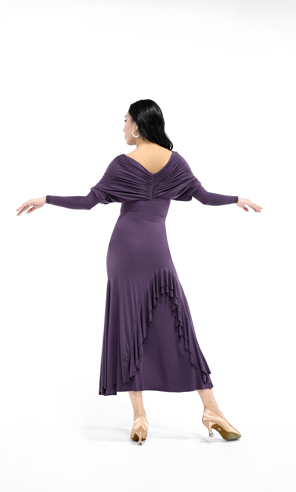 DANCE QUEEN 811-5 Midnight Orchid Pleated Long Sleeve Woman Dance Leotard