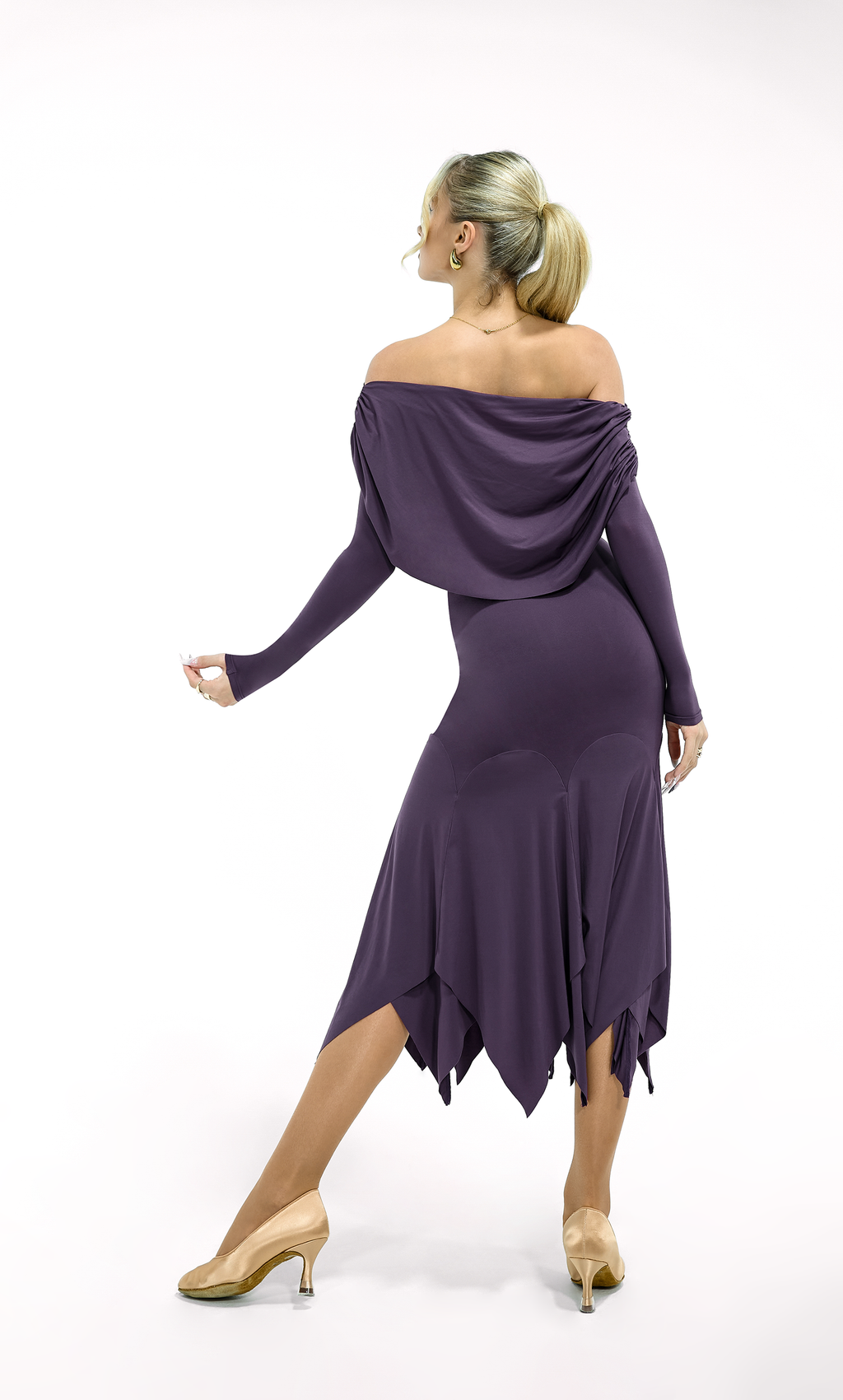 DANCE QUEEN 821-3 Midnight Orchid Off Shoulder Long Sleeve Woman Dance Leotard