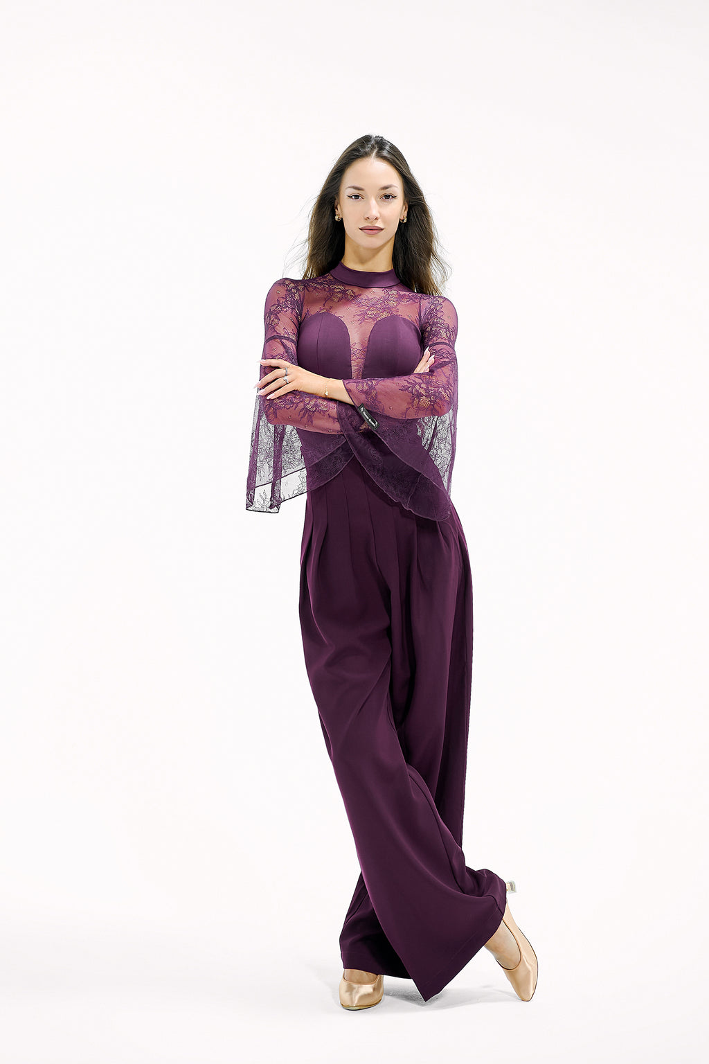 DANCE QUEEN 851-7 Plum High Waist Autumn Llimited Color Ballroom Woman Trouser